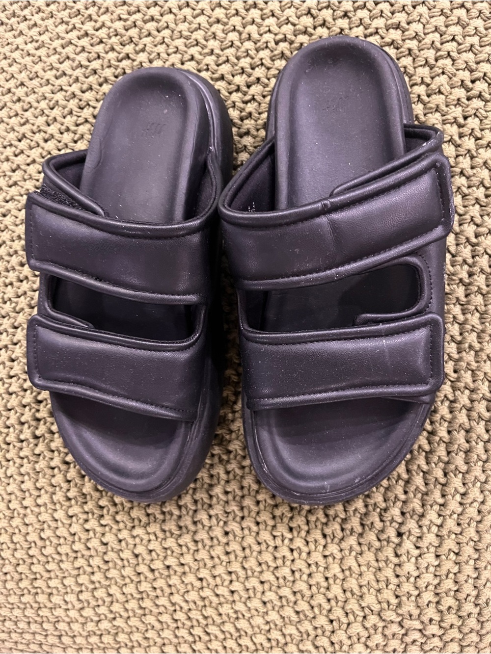 H&M Black Padded Double-Strap Slide Sandals